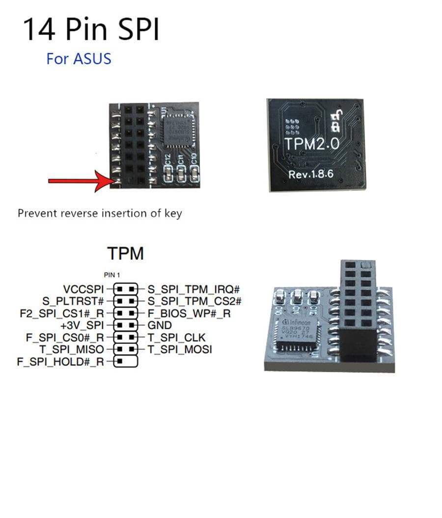 TPM 2.0 Module Trusted Platform For ASUS Motherboard 14 Pin SPI Card Windows 11
