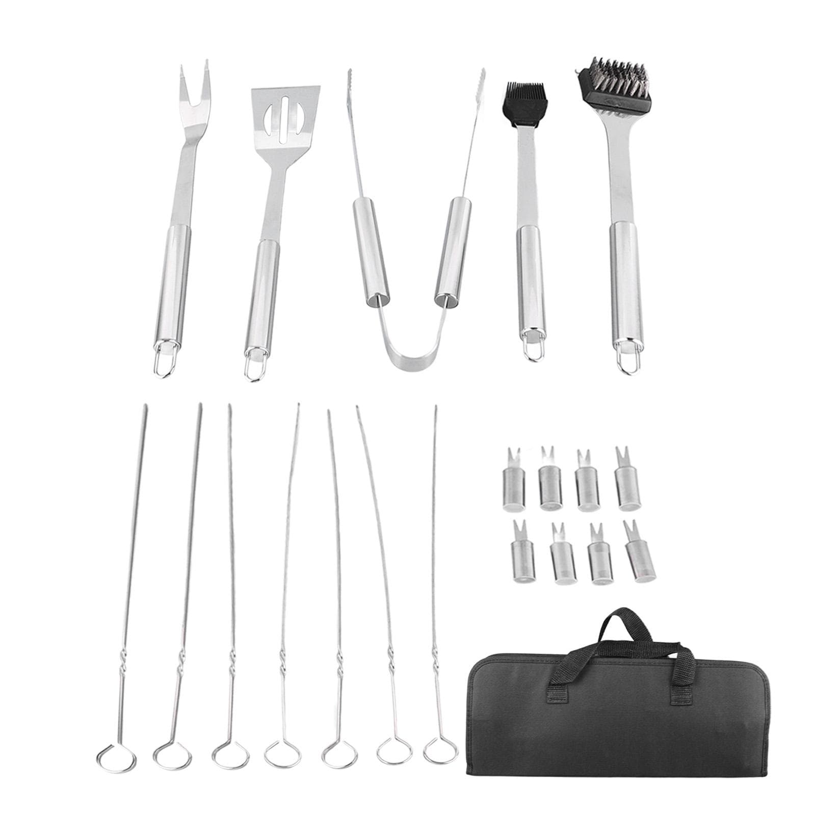 20pcs BBQ Grill Set Professional Stainless Steel Tongs Spatula Fork Brush Barbecue Tool Set for