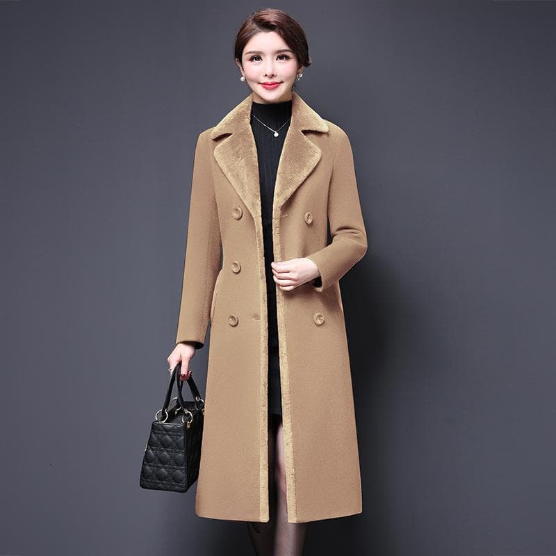 Women Wool Blends Coat Winter Fashion Thicken Cashmere Collar Long Jacket Warm Slim Overcoat Outerwear Female XXXXL camel