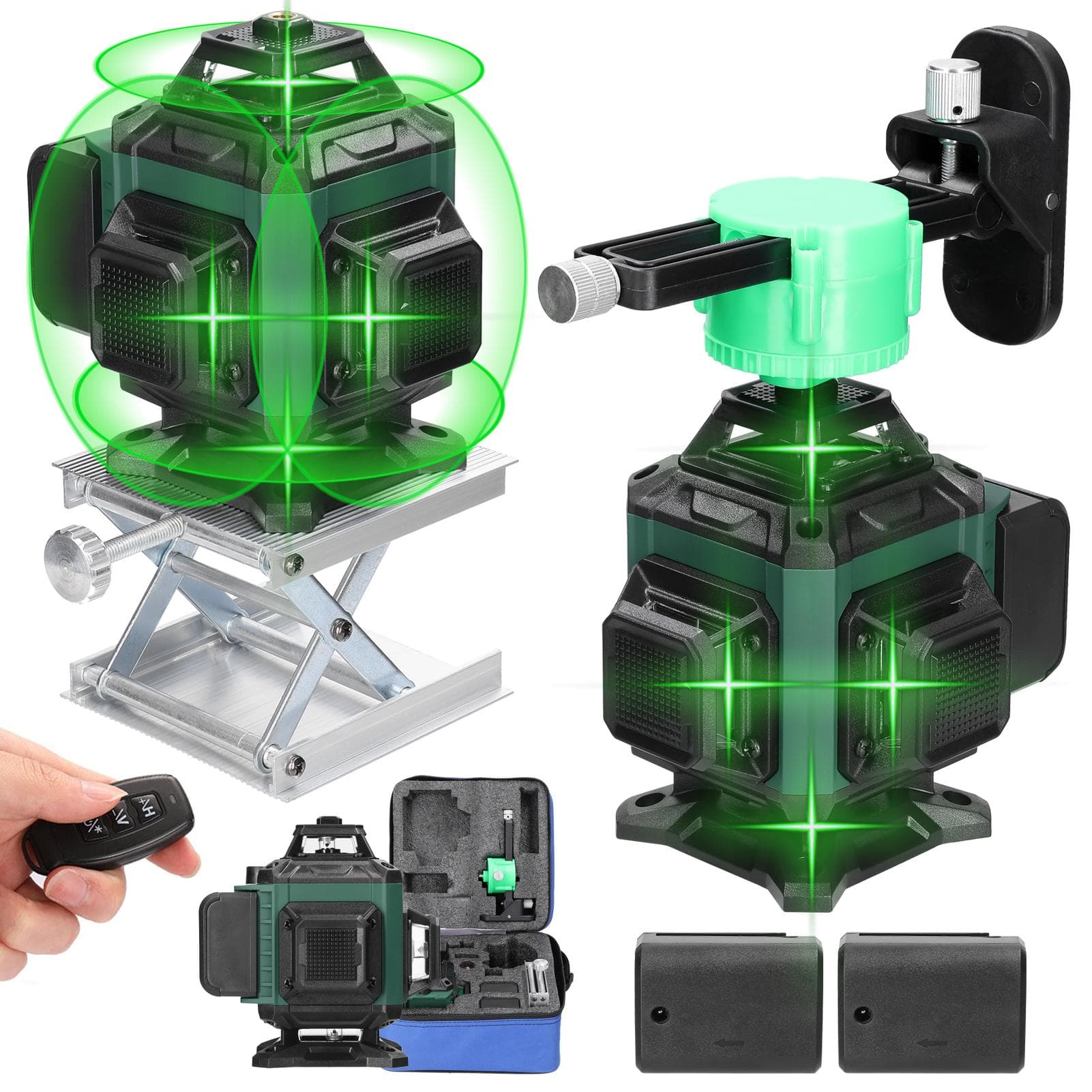 Multifunctional 16 Green Lines Laser Level 3 degrees Self-leveling Function Leveling Tool Omnidirectional EU Plug without Tripod multicolour