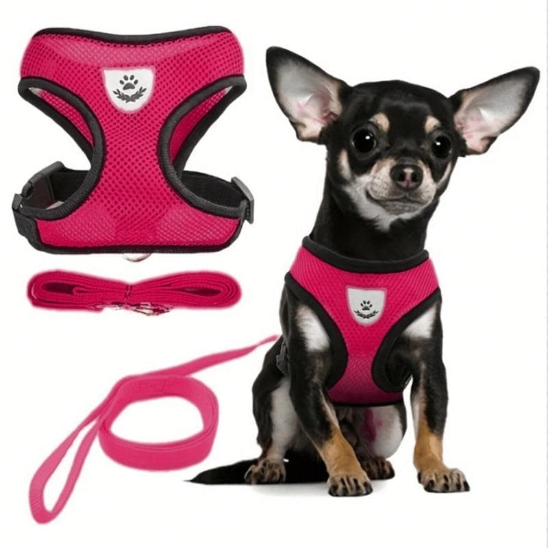 Langxingcs Pet Cat Dog Leash Set with Escape-Proof Adjustable Harness, Reflective Safety Strap and Collar, Soft Breathable Mesh Material XL hot pink