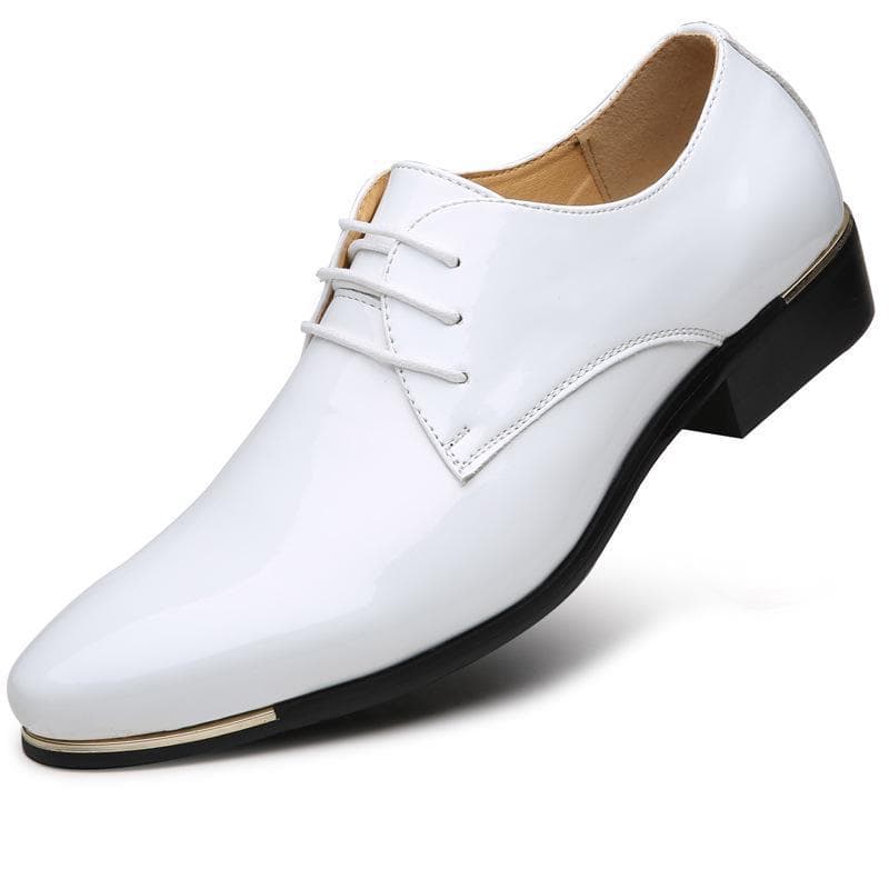 Retro British Men's Business Casual Patent Leather Lace-up Shoes, Large Size 48 40 white