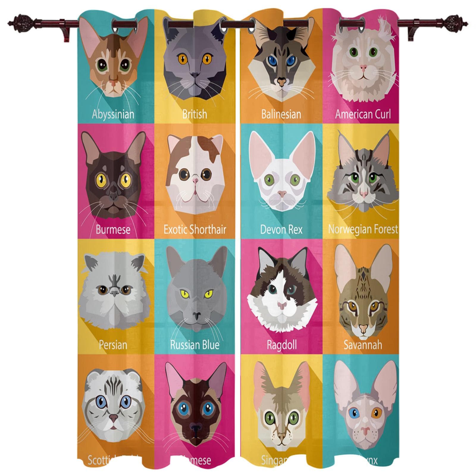The Cat Animal Black Window Curtains Curtains for Living Room Decorative Items Living Room 135W x 215H(cm)