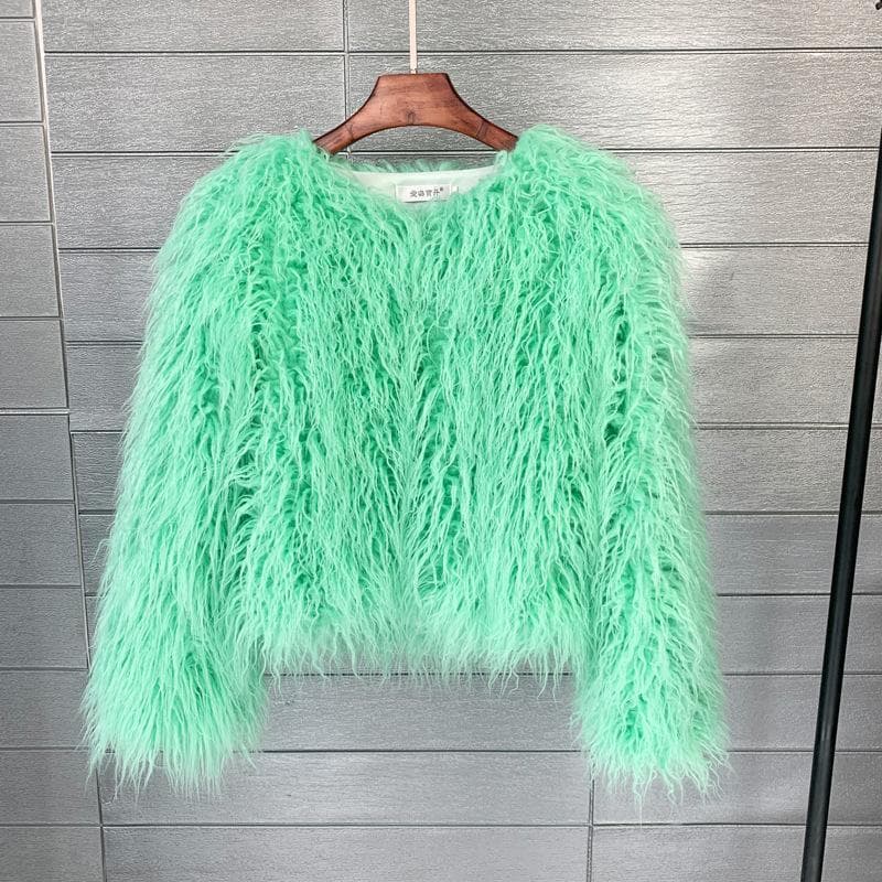 16 Color Women's Fur Coat Colorful Fluffy Pink Lamb Fur Faux Fur Coat Sheepskin Coat Winter Faux Fur Coat 5XL light green