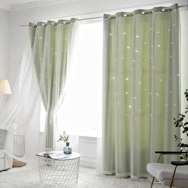 Double Layers Romantic Sheer Kids Children Girls Curtains With Hollow Out Stars For Living Room Bedroom Windows Drapes 132X183cm