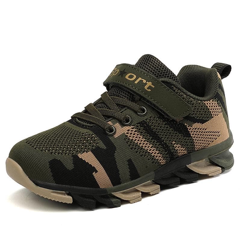 Boys' Shoes Spring and Autumn New Children's Sports Shoes Trendy Camouflage Green Flying Woven Sports Shoes for Big Children 38