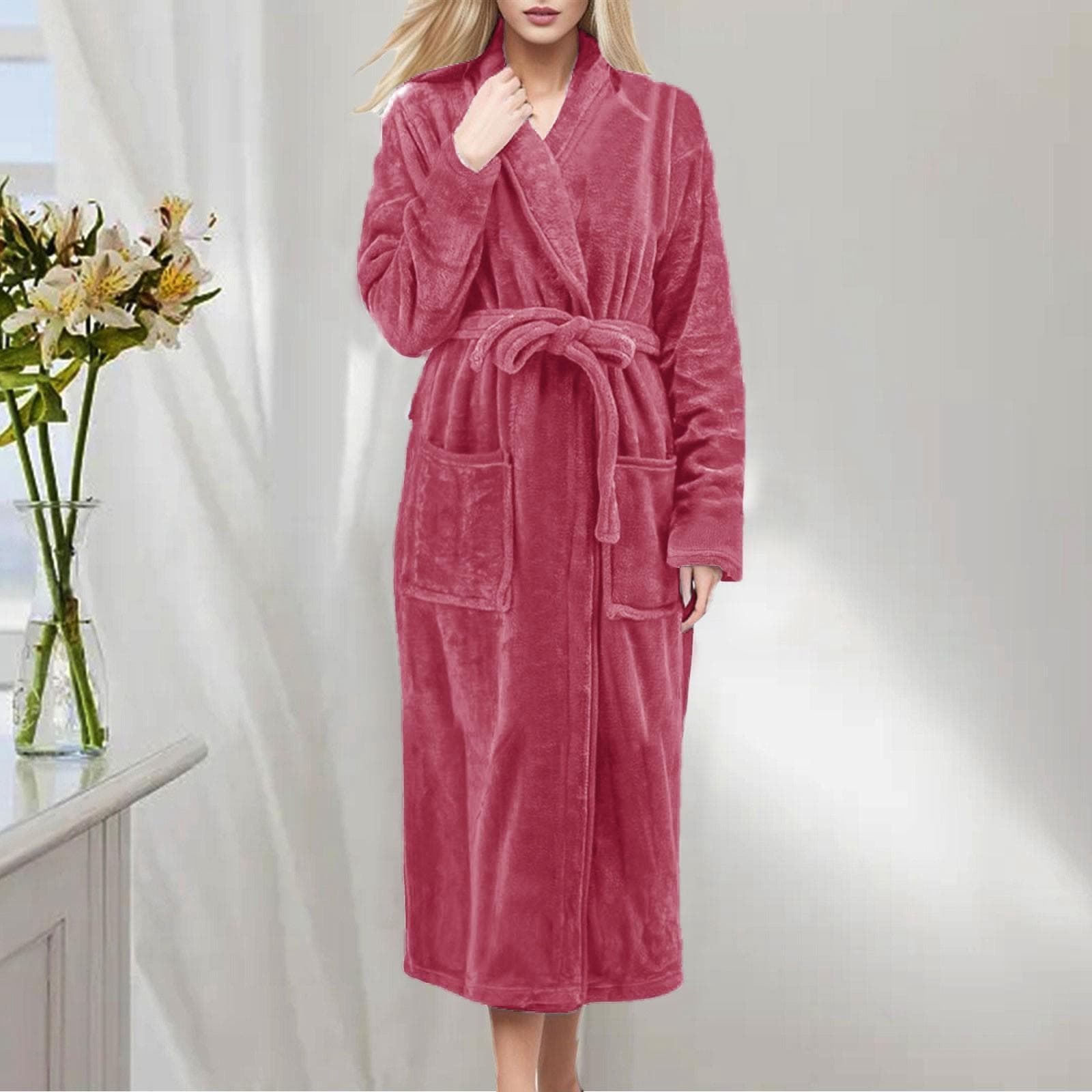 Thicken Warm Flannel Robe Winter Long Sleeve Plush Bathrobe Cardigan Women Fleece Nightgown Lounge Sleepwear Bathing Homewear M