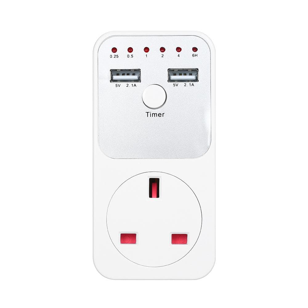Countdown Timer Socket with 2 USB Ports 5V 2.1A Outlet Plug-in Time Controller Switch for Electrical Appliances -- UK Plug AC 230V UK Plug white