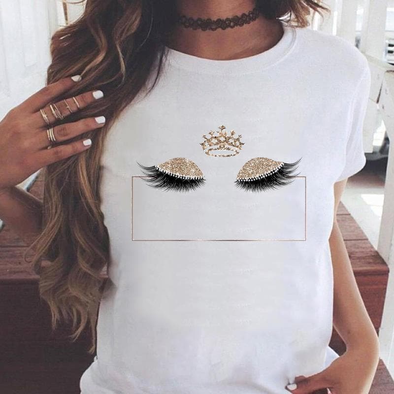 Tee Print Ladies Clothing Eye Lashes Trend Cute 90s Style Summer Female T Top Casual Short Sleeve Women's Fashion Graphic T-shirt S