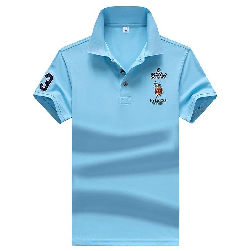 Men 'S Polo Shirt Short -Sleeved T -Shirt Spring And Summer Lapel Half -Sleeved Bottoming Shirt L cerulean blue