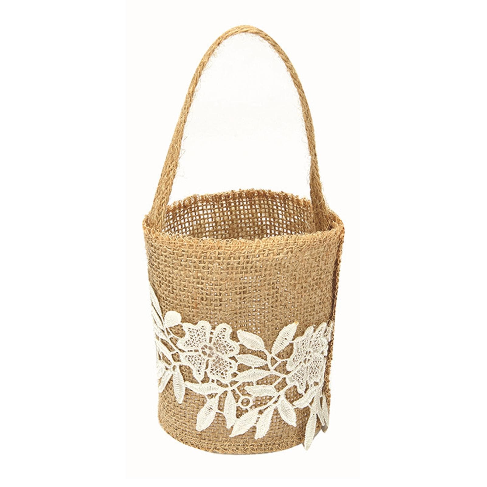 Burlap Flower Basket European Retro Flower Girl Basket Handmade Wedding Candy Basket