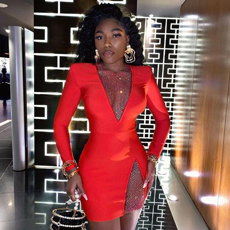Women's Spring and Autumn High-end Small Sexy Tight Hip Skirt Pure Night Scene Long Sleeve M red