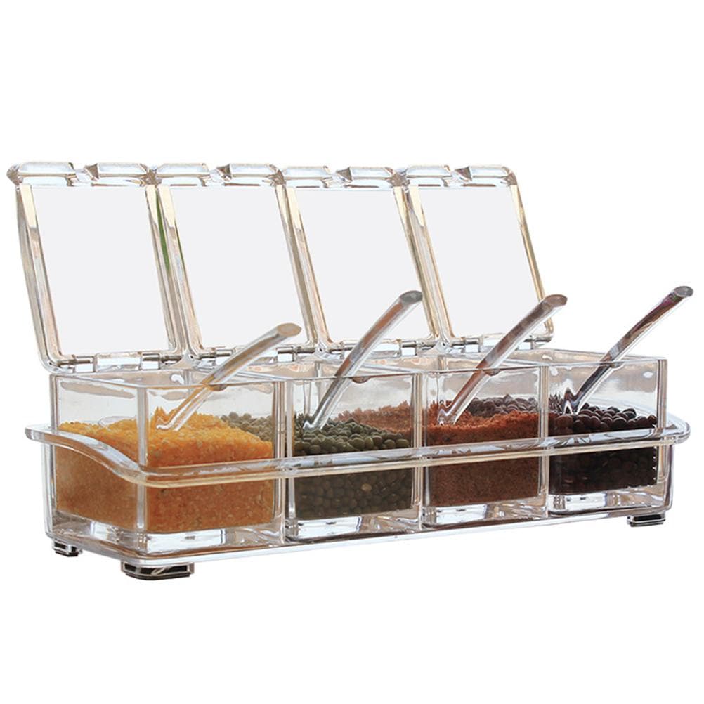 Spice Jars Transparent Spice Containers Kitchen Spice Jar with 4 Serving Spoons Spice Bottle
