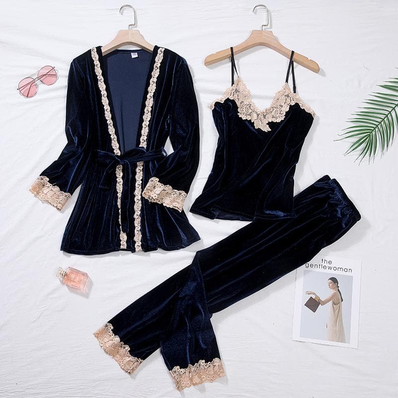 Velvet Pajama Set Women's 2 Piece Robe Pajama Set Pajamas Women's Winter Velvet Bathrobe Dress M