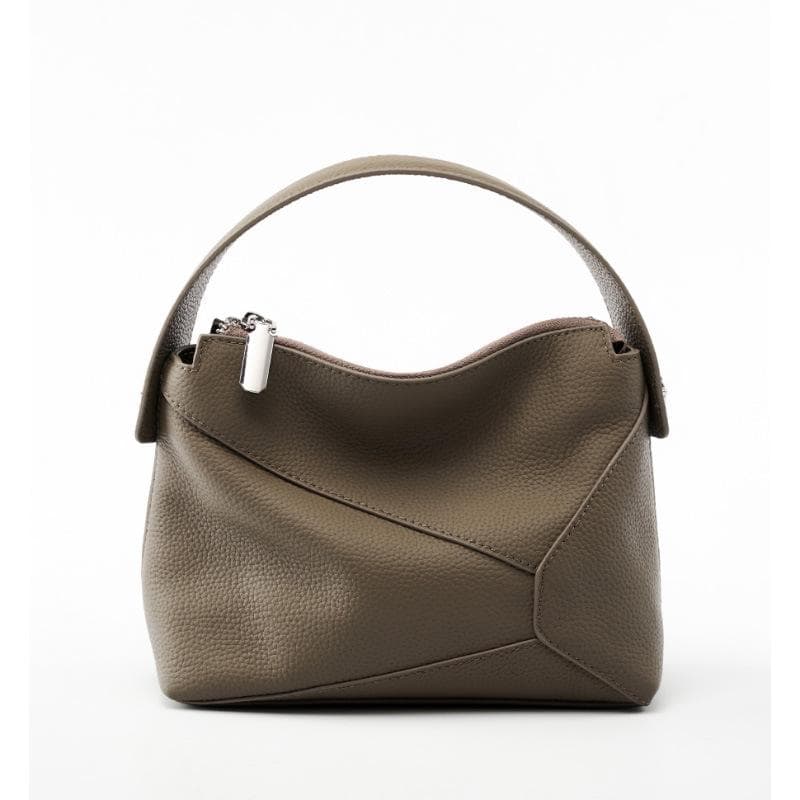 Top Layer Leather High-end Geometric Leather Pillow Bag Single Shoulder Crossbody Handbag for Women 21*8*17 khaki