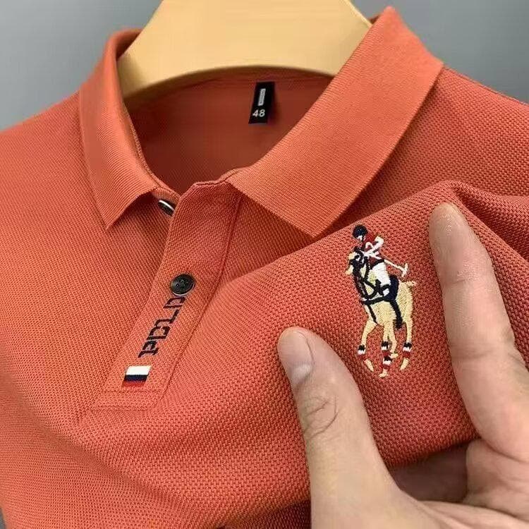 Men's Summer Embroidered Lapel Polo Shirt, Short-Sleeve, Solid Color, Casual Fit M (70-90 kg suggestion)
