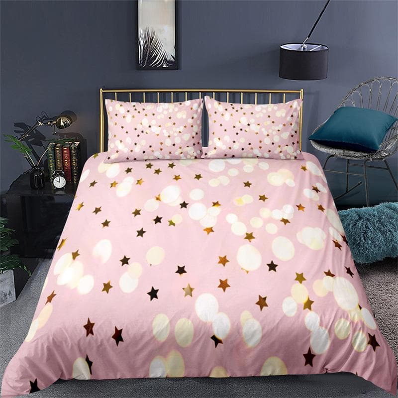 Rainbow Duvet Cover Set Cloud Sky Pink Blue 3D Print Bedding Set Queen Size Microfiber Golden Star Comforter Cover Bedroom Decor EU single(135x200cm)