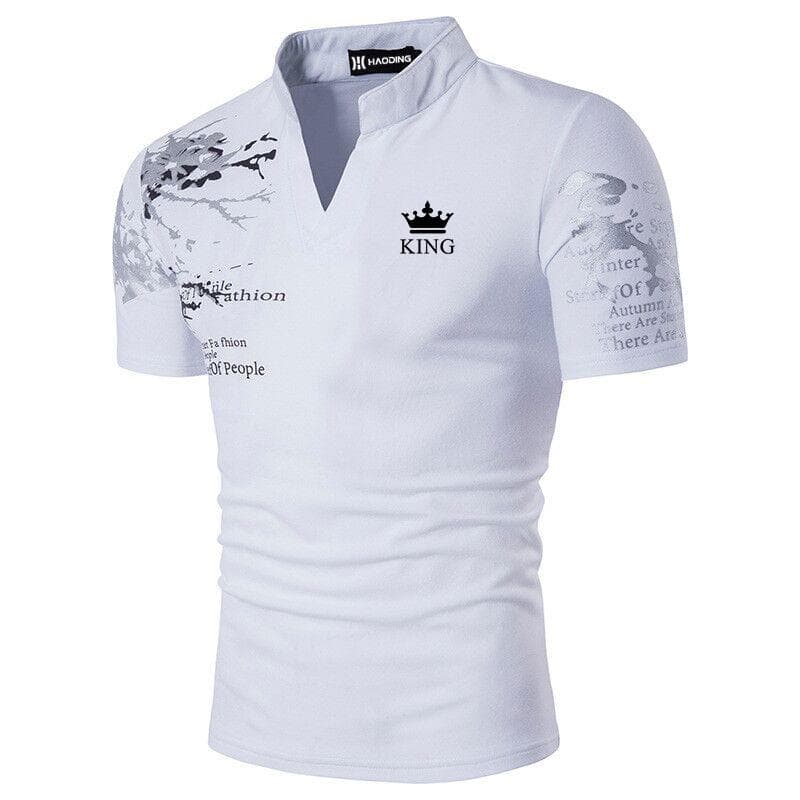 Men Summer Short Sleeve Standing Neck T-Shirt,men Summer Slim T-Shirt L white