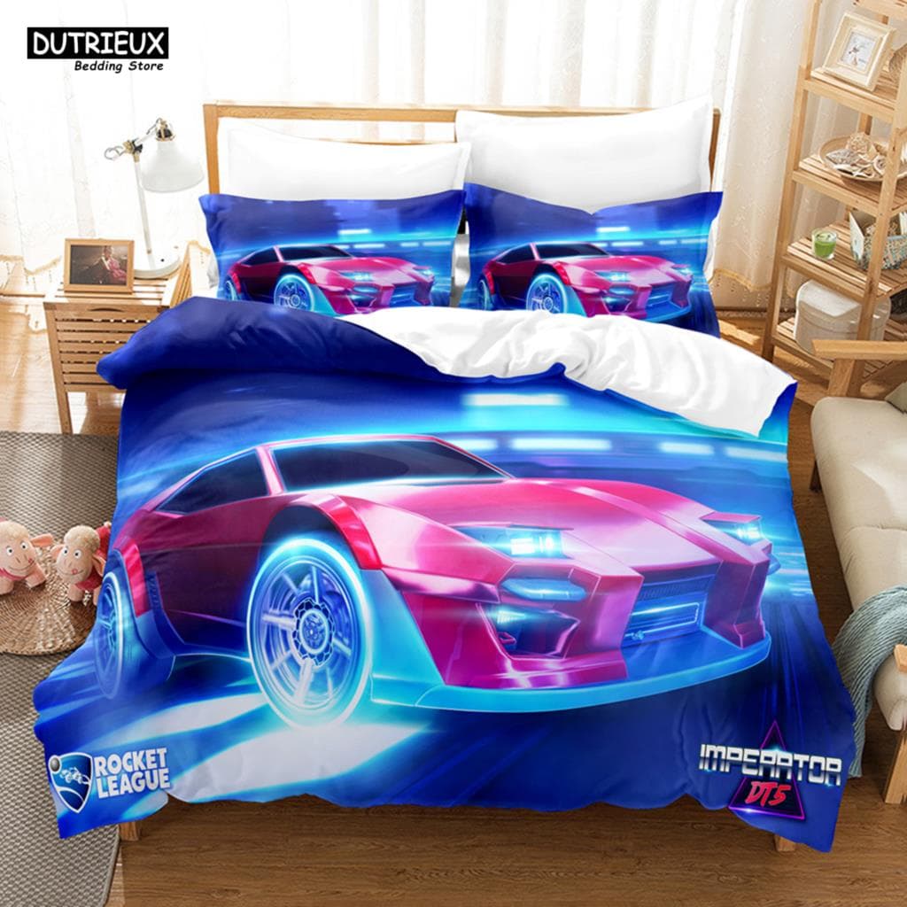Rocket League Single Bedding Set America Car Gaming Bed Linen Boys Teens Double Twin Queen King Size Duvet Cover With Pillowcase EU single(135x200cm)