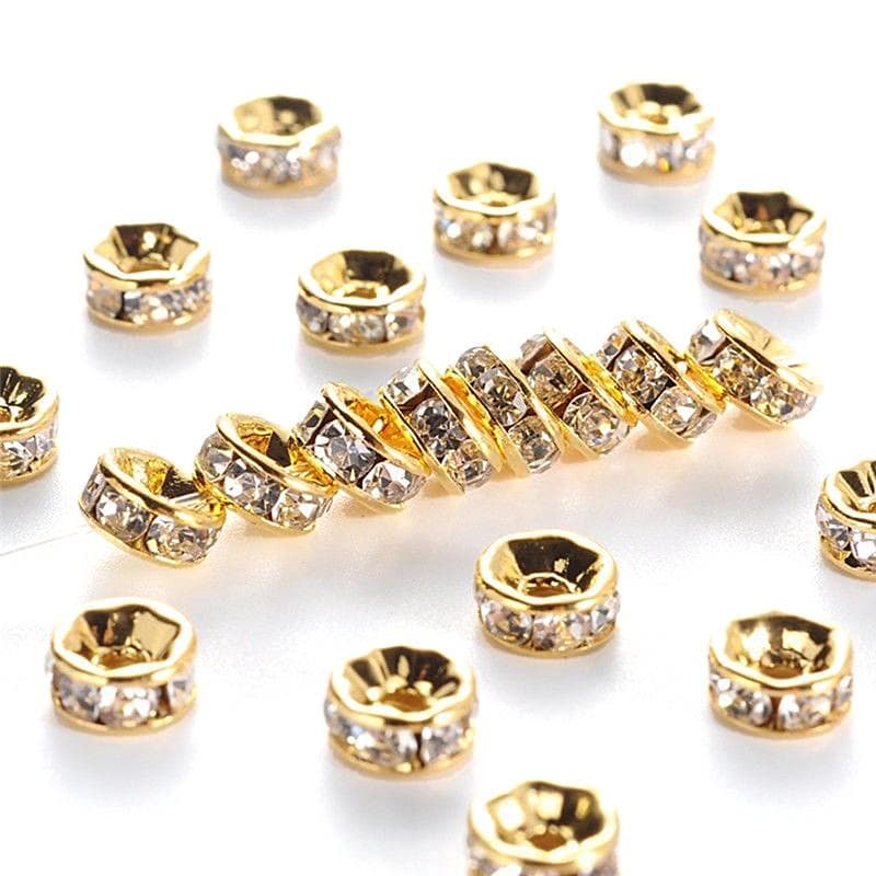 40/80Pcs 6/8mm Rhinestone Crystal Spacer Beads for Jewelry Findings DIY Bracelet Necklace Making 6mm 80Pcs golden