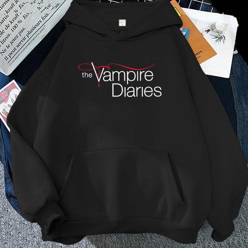 New The Vampire Diaries Print Hoodie Women Men Casual Tops Autumn And Winter Sweatshirts Long Sleeve Harajuku Pullover M black
