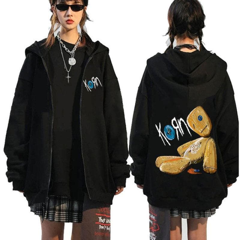 Korn Issues Rock Band New Black Zipper Hoodie Metal Gothic Vintage Oversized Zip Up Hoodies Streetwear Men Women Jacket Coats XXL