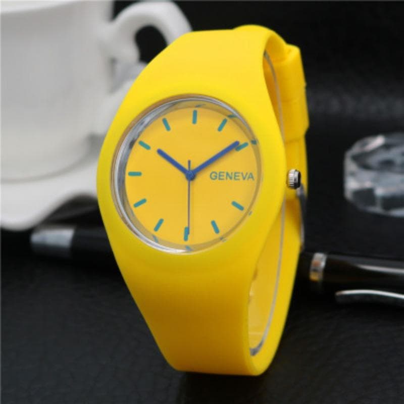 Silicone Watch Fashion Jelly Candy Geneva Men's Watch Women's Watch Quartz Ultra-thin Watch yellow