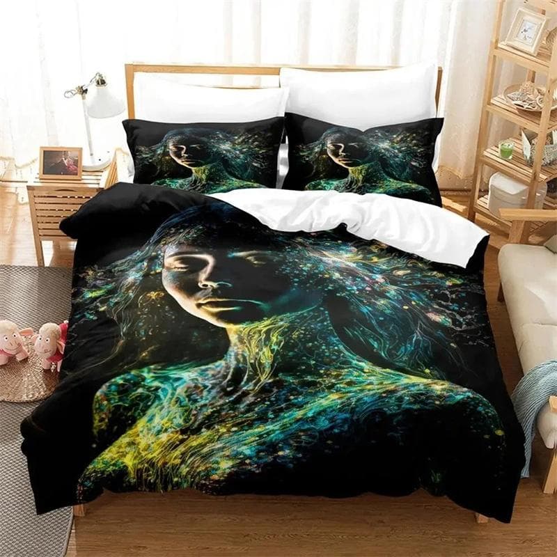 3D Printed Mother earth blacklight Bedding Sets exquisite bed supplies set duvet cover bed comforter set luxury birthday gift 135x200cm 2pcs