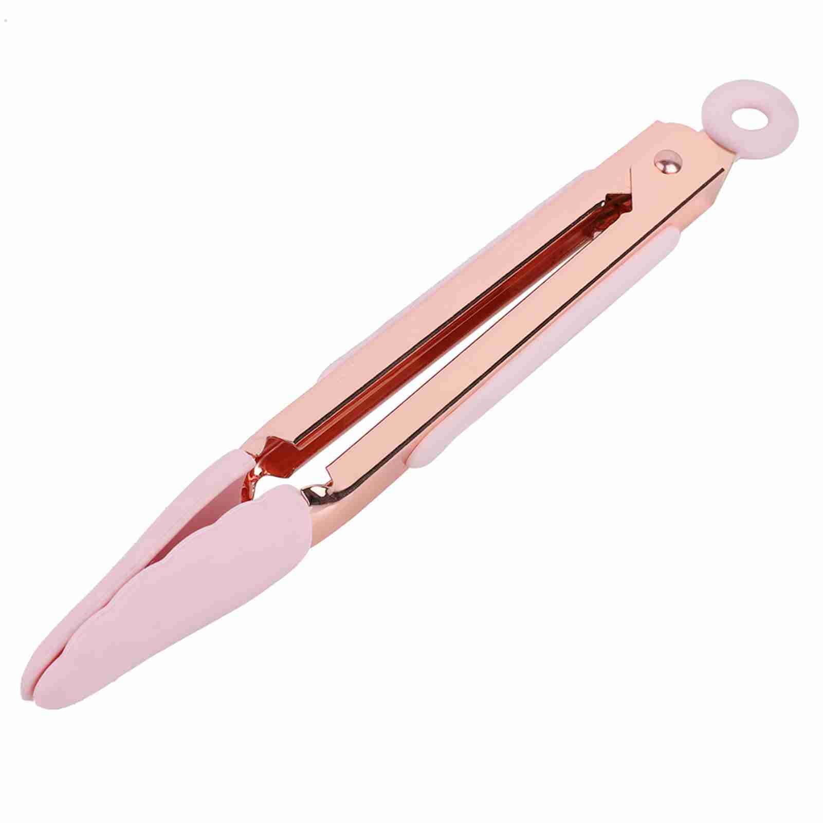 1Pc Stainless Steel BBQ Tongs Non Stick Meat Clip Clamp with Hanging Hole(Pink) pink