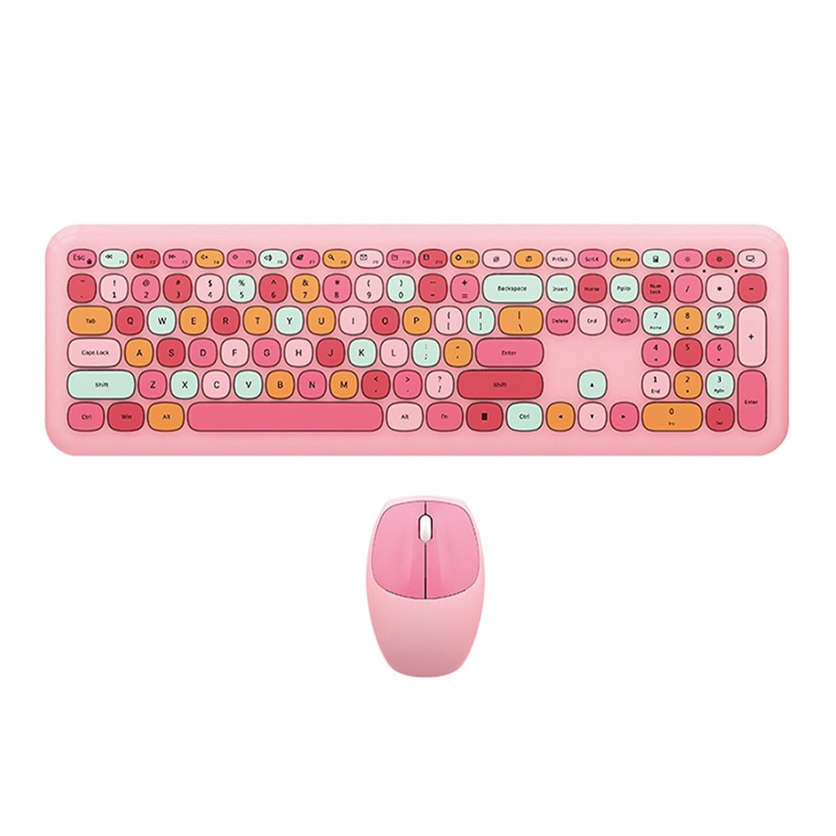Mofii Wireless Mouse And Keyboard Set Round Keycaps Color Keyboard Women Office Wireless Keyboard Full Size Typewriter Keyboard classic rose