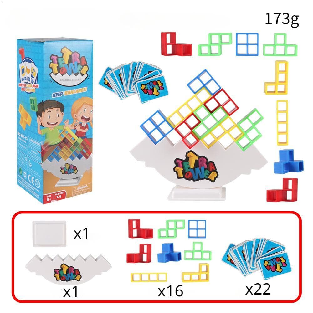 48PCS Tetra Tower Fun Balance Stacking Building Blocks Board Game for Kids Adults Friends Team Dorm Family Game Night and Partie 16 blocks with base
