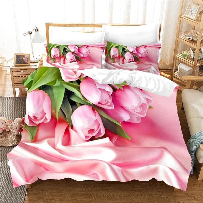 Flower Tulip Elegant Floral 3d Duvet Cover for Women Gifts Luxury Mother's Day Warm Gifts for Bedroom Decoration Queen King Size 245x210cm 3pcs