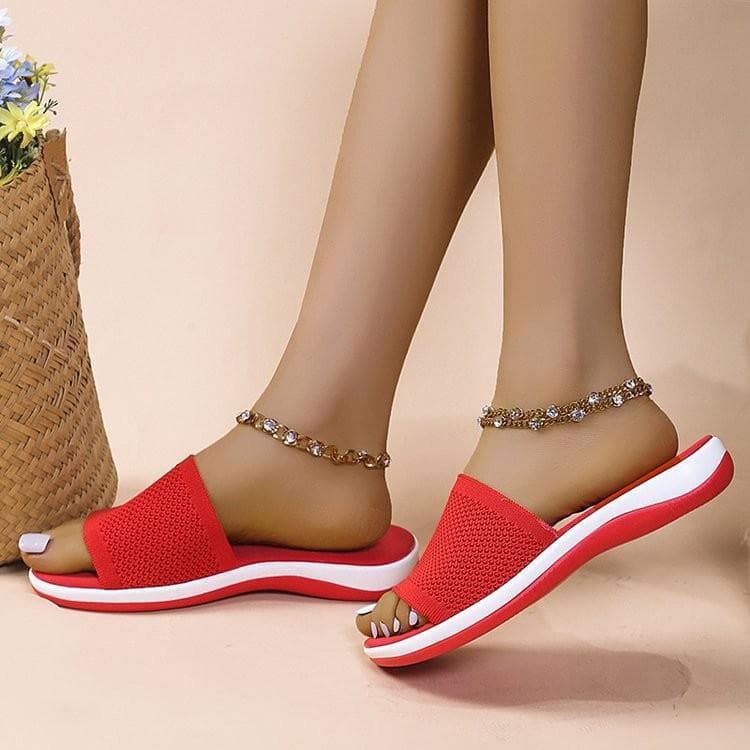 Sandals Women Elastic Force Summer Shoes Women Flat Sandals Casual Indoor Outdoor Slipper Summer Sandals For Beach 36 red