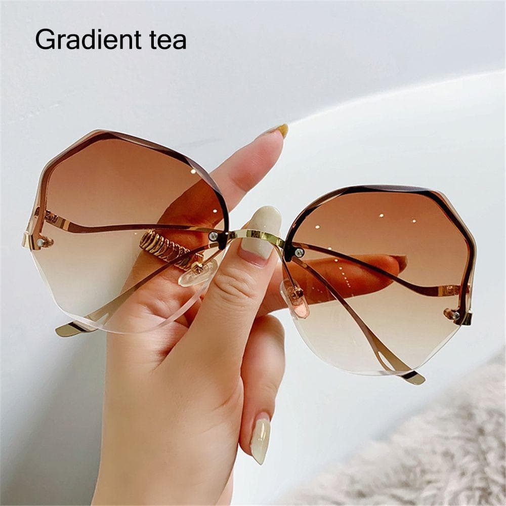 Fashion Metal Curved Temples UV400 Ocean Lens Vintage Rimless Sunglasses Gradient Sun Glasses for Women Men As Shown