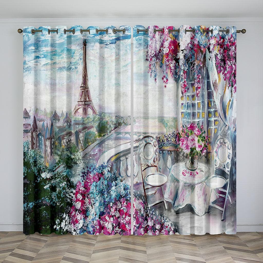 Pariss Landmarks Eiffel Tower Couple Curtains For Living Room Bedroom Kitchen Curtains Window Treatments 160W184H(CM)63x72in&Hook
