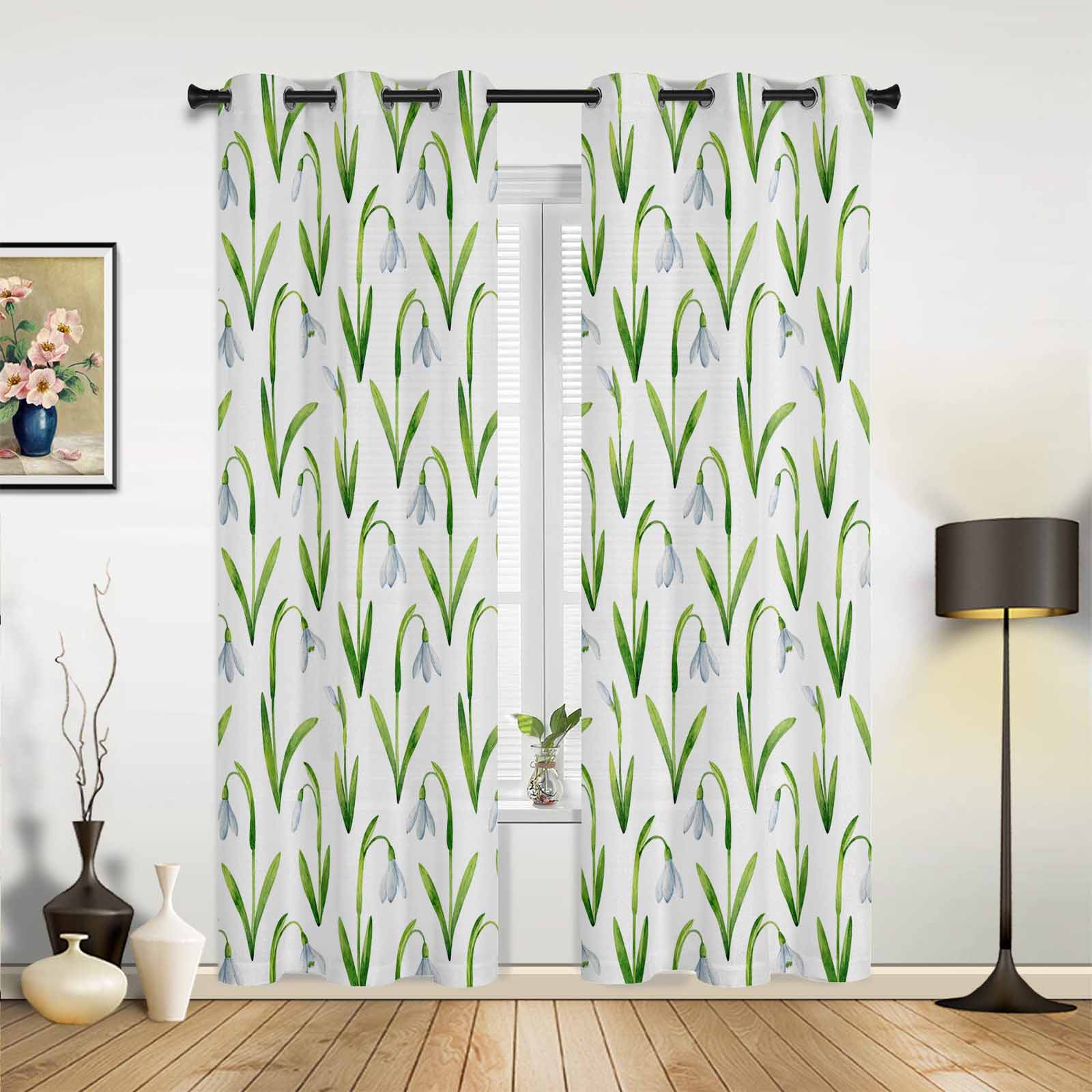 Spring Tulip Flowers Window Curtains for Living Room Luxury Bedroom Curtain Kitchen Blinds Drapes Curtains 135W x 60H(cm) x1