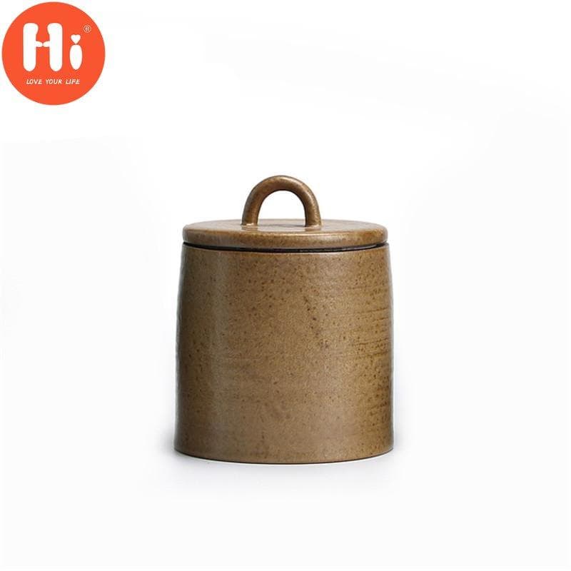 Japanese Ceramic Sealed Tea Caddy Coarse Pottery Large Vintage Spice Jar Tank Food Container