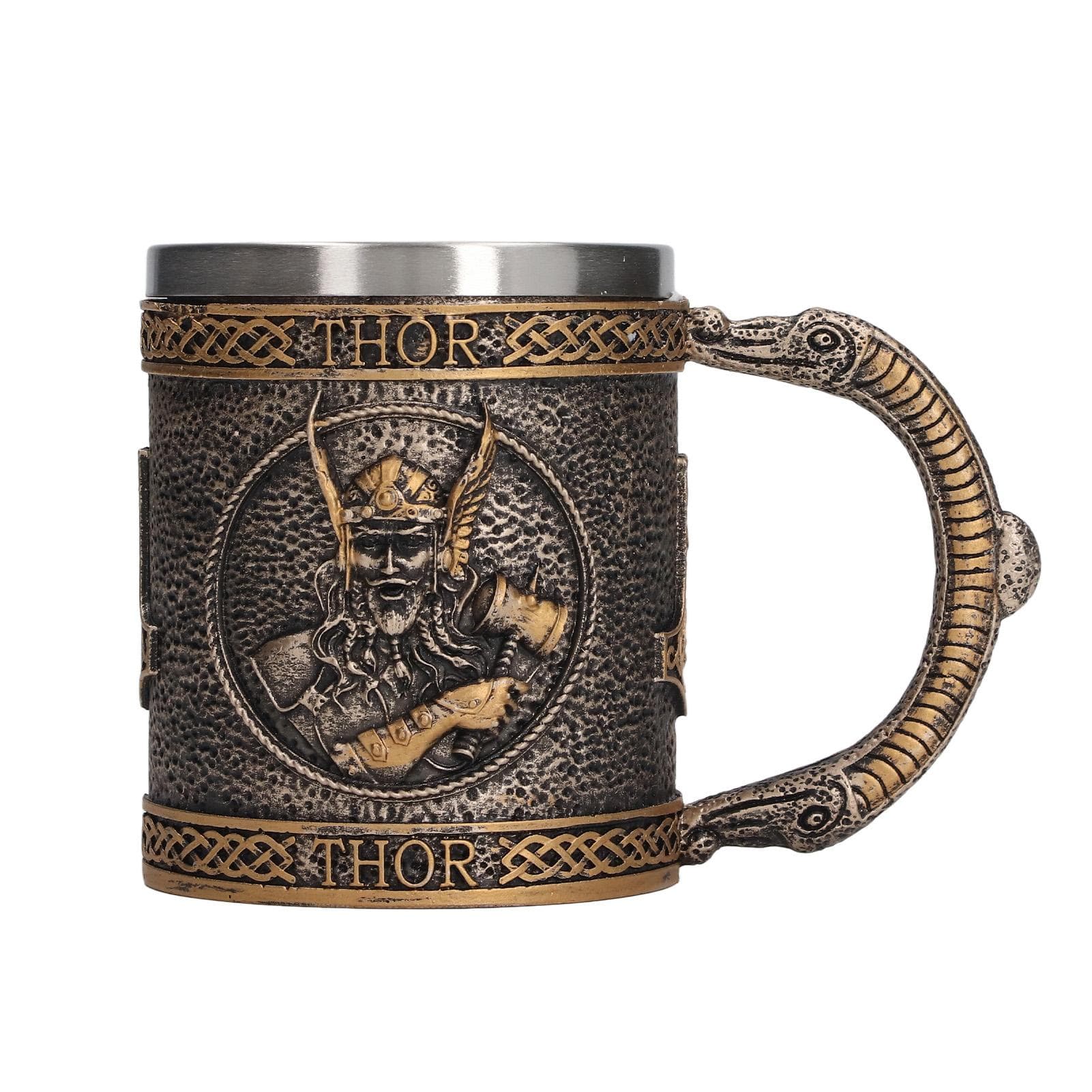 Stainless Steel Liner Mug Hand Painted Decorative Retro Medieval Resin Mug Beer Cup for Home Bar L