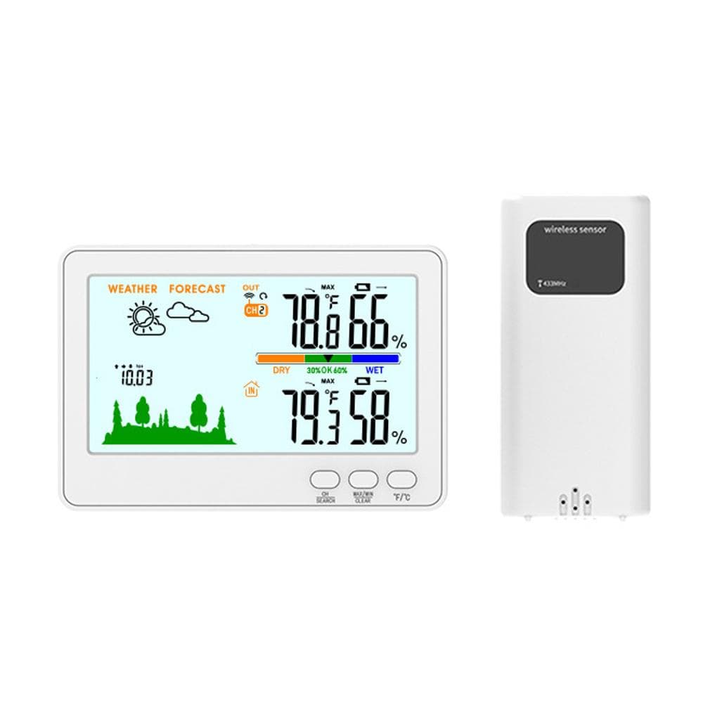 Indoor Outdoor Thermometer Hygrometer 433MHz Wireless Weather Station LCD Backlit Temperature white