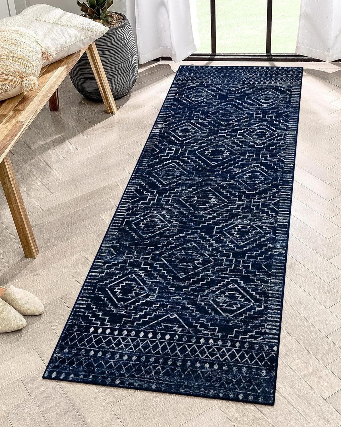Moroccan Style Carpet for Living Room Retro Washable Farmhouse Bedroom Black Boho Non-Slip Floor Mat Soft Rug for Kitchen Entry 80x120cm