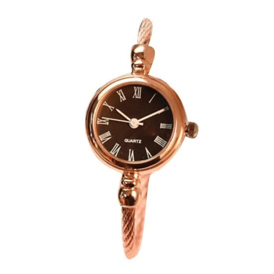 Women Retro Bangle Bracelet Stainless Steel Strap Round Dial Quartz Wrist Watch black/rose gold