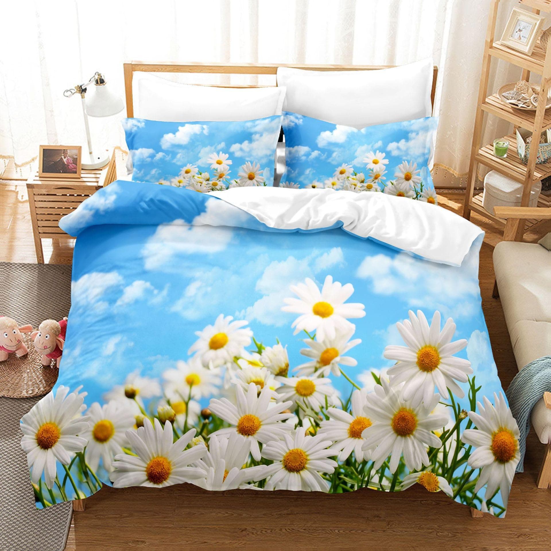 Lavender Duvet Cover Set, Daisies Color Decorative 3 Piece Bedding Set with 2 Pillow Shams, Full Queen King Size, for Kids Girls 150x200cm 3pcs