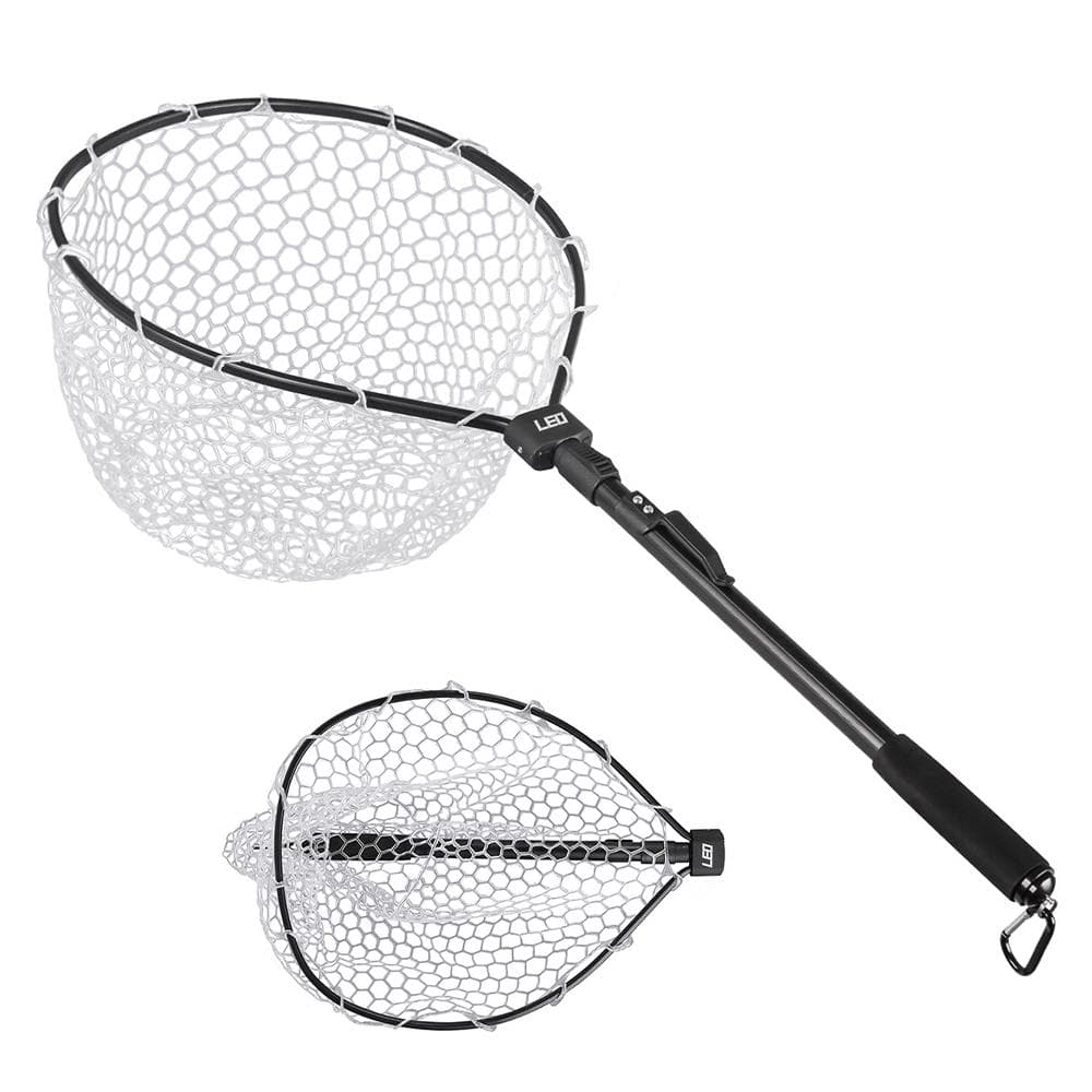 Collapsible Aluminum Alloy Fishing Net Folding Fish Landing Net with Carabiner Clip for Fish black