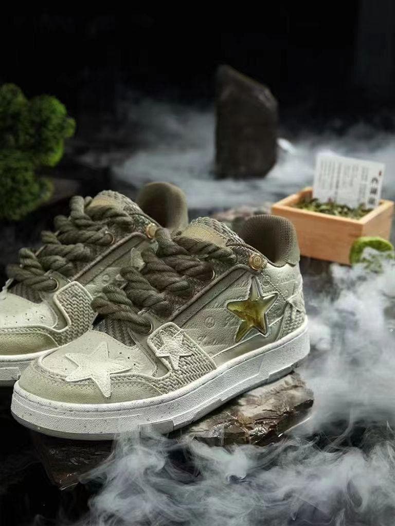 West Lake Longjing Tea Star Shoes New Tea Design All-Match Board Shoes Men and Women Couple National Fashion Low Top Platform Tide Shoes 40