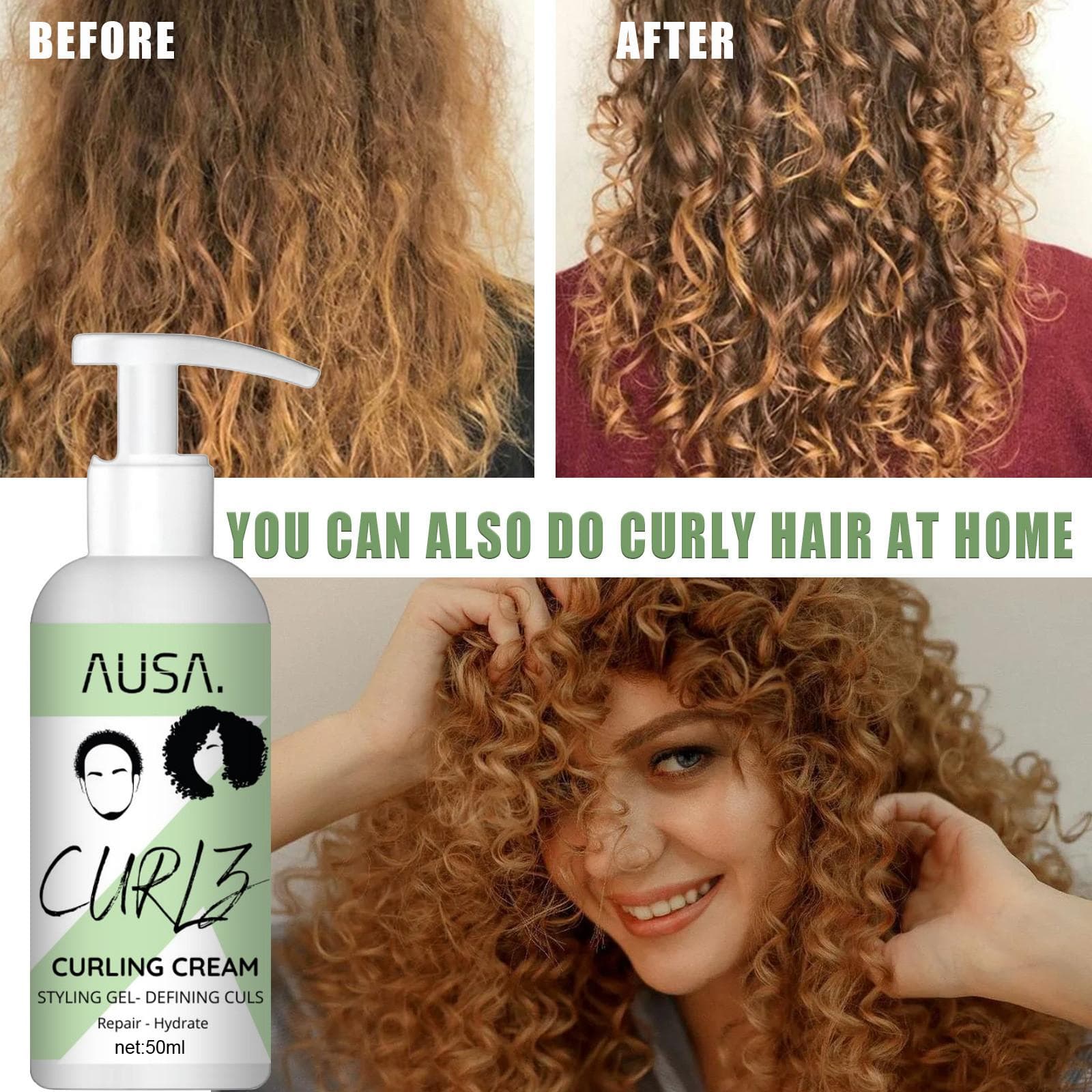 Conditioner Moisturizing Curly Elastin Styling Hair Moisturizing Curl Conditioner-Cream Hair-Treatment For Curls Hair Elastin Hair Curly, 50ml One Size white