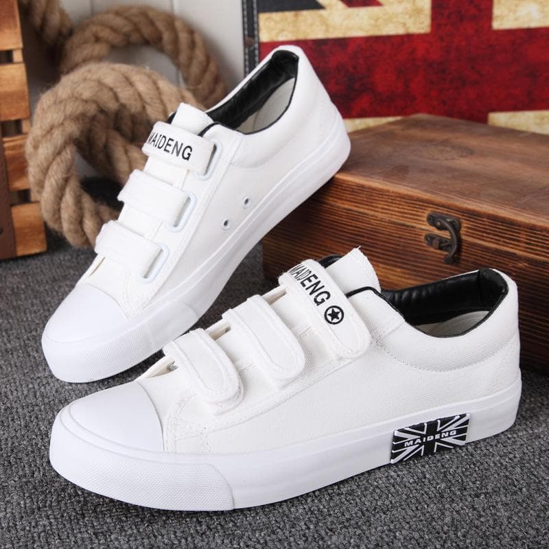 Men's Canvas Shoes Men's Shoes Velcro Casual Shoes Sneakers 44 white