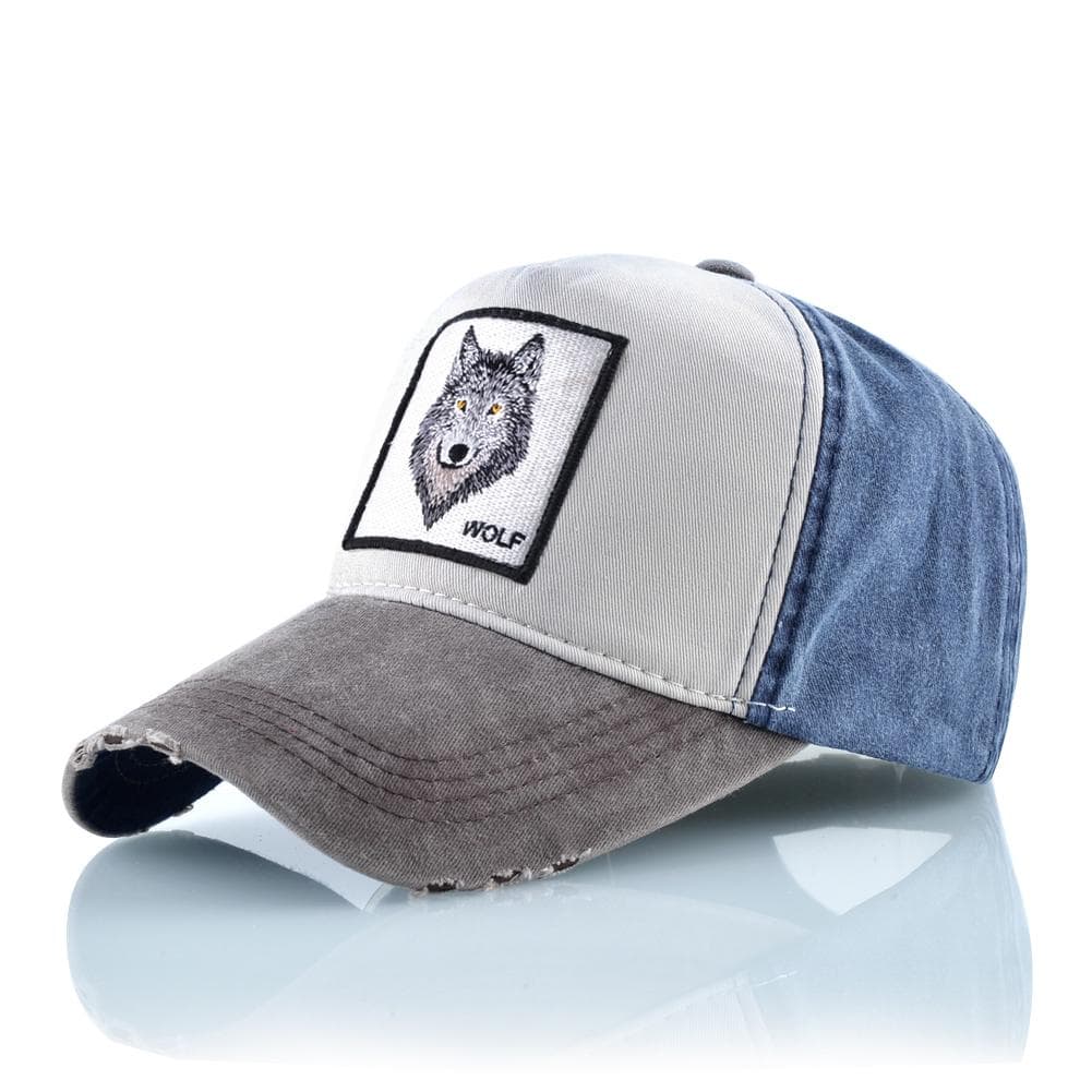 Unisex Baseball Cap Men Women Fashion Wolf Embroidery Snapback Hat Spring Summer Cotton Denim Caps 56-60CM brown