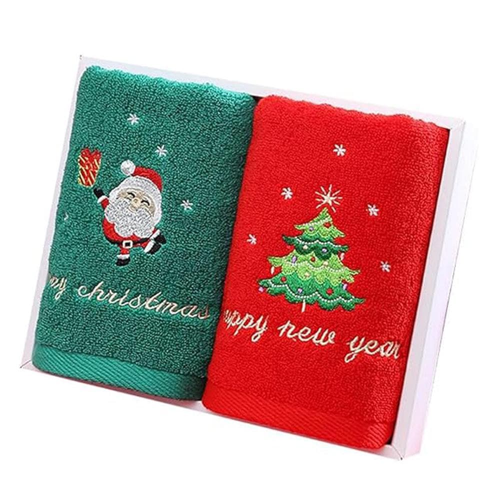 2Pcs Christmas Hand Towels Set Santa Claus Bath Towel Gift Box for Hand Face Christmas New Year red/green