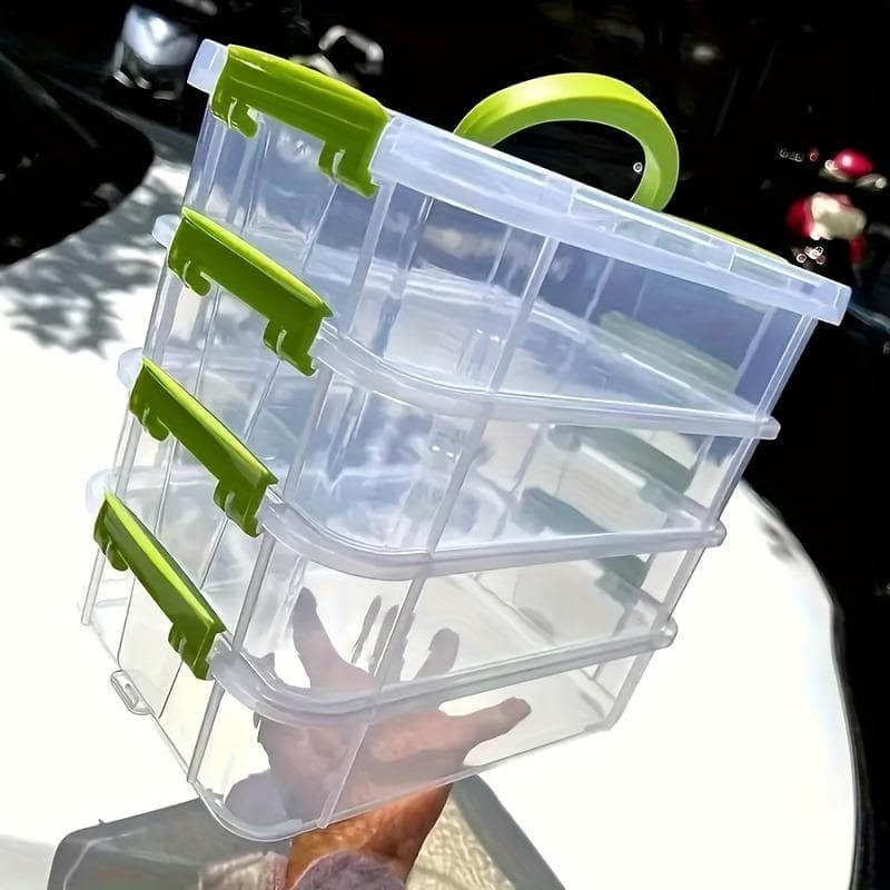 Extra Large 4-Tier Stackable Storage Box with Lid Clear Plastic Organizer Toy Building Block Storage Box Classification Box green