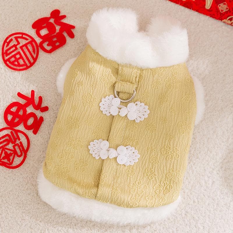 Cats Keep Warm In Autumn and Winter New Year's National Style Lucky Flower Buckle Traction Vest Dog Tang Suit Teddy Pet Clothes XXL